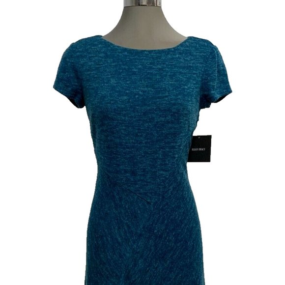 Ellen Tracy NWT Peacock Blue Sweater Dress Fit & Flare Asymmetrical Hem size 4 - Picture 4 of 6